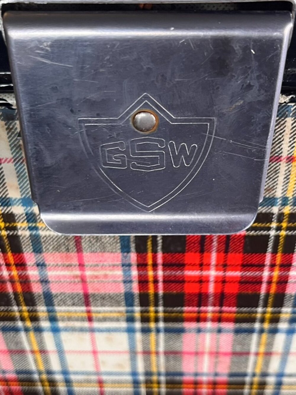 Vintage GSW Plaid Picnic Cooler Metal Ice Chest Tin 1950s MCM Canada - Picture 5 of 11